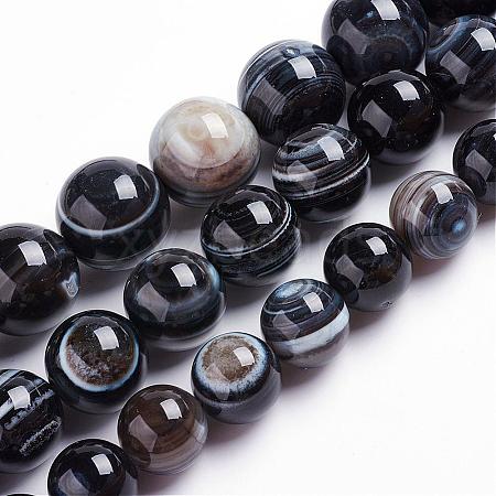 Natural Black Striped Agate/Banded Agate Beads Strands G-J359-01-6mm-1