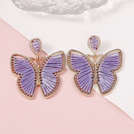 Bohemian Ethnic Style Alloy Frame Cotton Thread Woven Butterfly Stud Dangle Earrings for Women  FG8172-3-1