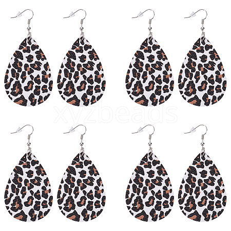 4 Pairs Artificial Leather Teardrop with Leopard Print Dangle Earrings EJEW-UN0002-92A-1