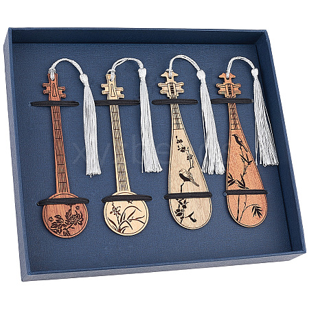 4Pcs Wooden Pipa Bookmarks AJEW-WH20020-235-1