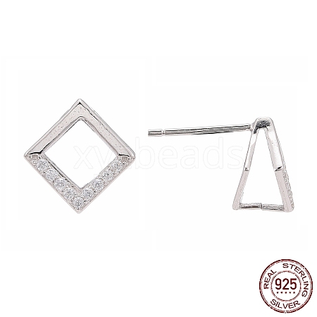 Rhodium Plated 925 Sterling Silver Stud Earring Findings X-STER-F048-28P-1