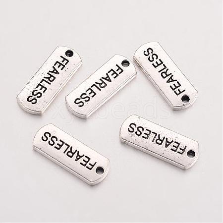 Tibetan Style Alloy Rectangle with Word Fearless Pendants TIBEP-Q043-064-RS-1
