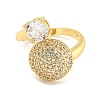 Brass Micro Pave Clear Cubic Zirconia Open Cuff Ring for Women RJEW-M173-03B-G-2