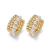 Rack Plating Brass Cuff Earrings with Plastic Pearl Beaded EJEW-D064-02G-2