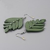 Wood Leaf Dangle Earrings EJEW-WH0010-25P-01-2