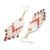 Woven Seed Beads & Natural Red Jasper Tassel Earrings EJEW-MZ00154-01-4