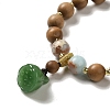 Synthetic Shoushan Stone & Sandalwood Beaded Stretch Bracelets with Glass Lotus Pod Charms BJEW-B080-06-2