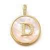 Rack Plating Brass Micro Pave Clear Cubic Zirconia Pendants with Shell KK-M309-42G-D-1