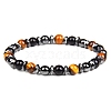 Non-magnetic Synthetic Hematite and Natural Tiger Eye Beaded Stretch Bracelets for Men PW-WG779D8-01-1