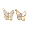 Brass Clear Cubic Zirconia Pave Natural Shell Butterfly Connector Charms KK-P283-08G-1