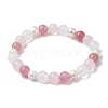 Natural Rose Quartz & Strawberry Quartz & Pearl Round Beaded Stretch Bracelets for Women BJEW-JB11041-05-1