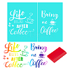 Gorgecraft 2Pcs Coffee Theme Pattern Self-Adhesive Silk Screen Printing Stencil DIY-GF0004-05-1