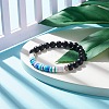 Synthetic Black Stone & Handmade Polymer Clay Heishi Beads Stretch Bracelet BJEW-JB07509-3