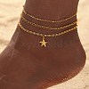 Summer Beach 304 Stainless Steel Starfish Charms 3 Layer Anklets for Women AJEW-F068-01G-3