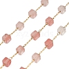 Handmade 304 Stainless Steel Cherry Quartz Glass Beads Cube Link Chains CHS-B011-02G-03-1