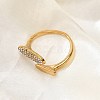 Oval 304 Stainless Steel Rhinestone Open Cuff Ring for Women RJEW-Z076-01G-3