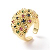 Colorful Cubic Zirconia Dome Open Cuff Ring RJEW-G270-05G-1