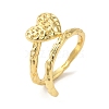 Textured Heart Brass Open Cuff Rings for Women RJEW-U008-29G-1