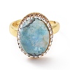 Adjustable Natural Apatite Oval Ring with Rhinestone RJEW-A011-02G-3