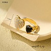 304 Stainless Steel Micro Pave Cubic Zirconia Open Cuff Rings for Women RJEW-S415-03G-01-1