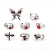 8Pcs Alloy Rhinestone Cuff Rings PW-WG5A2E6-01-5