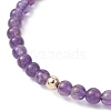 5Pcs 5 Style Natural Amethyst & Brass Beaded Stretch Bracelets Set for Women BJEW-JB09663-01-4