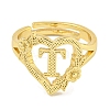 Heart with Letter & Flower Rack Plating Brass Adjustable Rings for Women RJEW-I105-05G-T-2