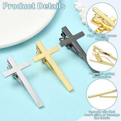 3Pcs 3 Colors Brass Tie Clips BUTT-CJ0001-11-1