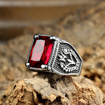 316L Stainless Steel & Cubic Zirconia Men's Vintage Carved Finger Rings FS-WG82D33-02-1