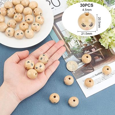 30Pcs Natural Wood Beads WOOD-FG0001-15A-1