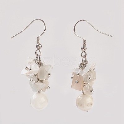 Natural White Moonstone Dangle Earrings and Bracelets Sets SJEW-JS00972-1