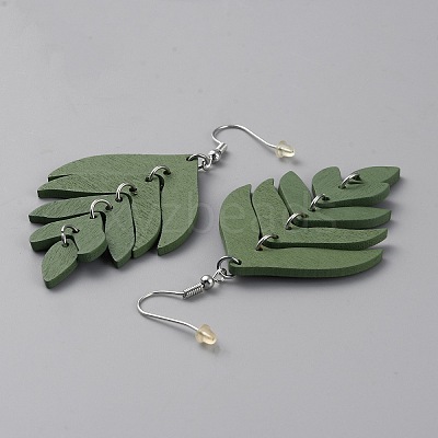Wood Leaf Dangle Earrings EJEW-WH0010-25P-01-1