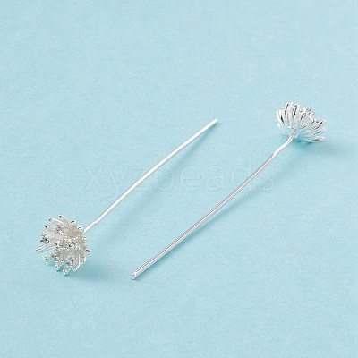 Brass Micro Pave Clear Cubic Zirconia Flower Head Pins KK-G413-01S-1