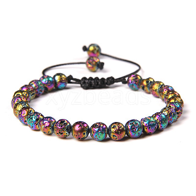 Natural Lava Rock Round Bead Adjustable Braided Bracelets UO3136-19-1