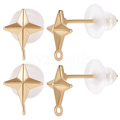 14Pcs Brass Star Stud Earring Findings KK-BBC0009-47-1