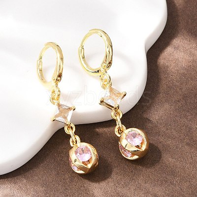 Brass Micro Pave Cubic Zirconia Star Hoop Earrings EJEW-B154-03G-1