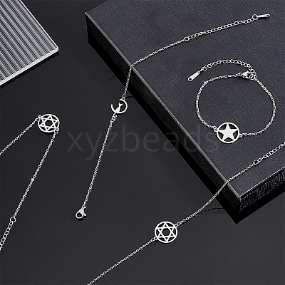 6Pcs 3 Styles 201 Stainless Steel Pentacle Link Bracelets BJEW-UN0001-16P-1