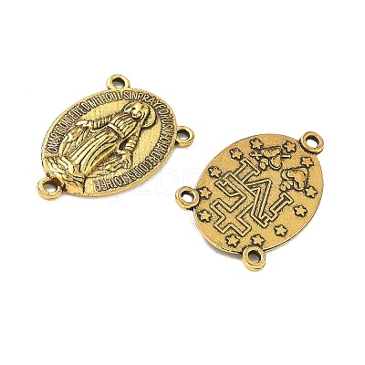 Holy Oval Carved Virgin Mary Tibetan Style Alloy Chandelier Component Links TIBEP-LF0961YKG-AG-FF-1