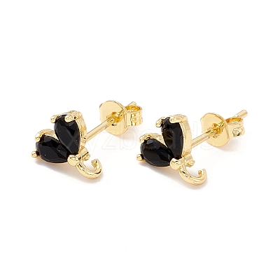 Rack Plating Brass Cubic Zirconia Stud Earrings Findings MAK-I684-10G-02-RS-1