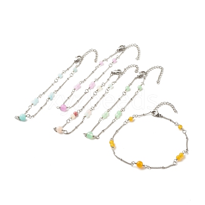 Natural Dyed White Jade & Malaysia Jade Anklets for Women AJEW-AN00476-1