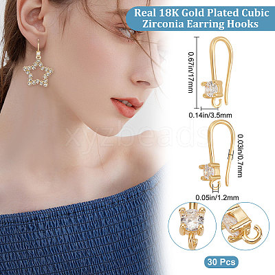 30Pcs Brass Micro Pave Clear Cubic Zirconia Earring Hooks KK-BBC0005-14-1