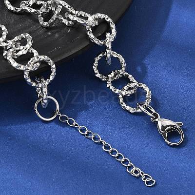 12MM Women's 304 Stainless Steel Textured Ring Link Chain Necklaces NJEW-A067-04P-1