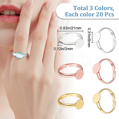 60Pcs 3 Colors Adjustable Brass Finger Rings Components KK-BBC0005-39-1