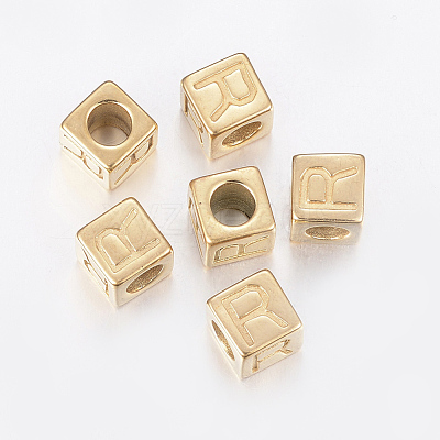 304 Stainless Steel Large Hole Letter European Beads X-STAS-H428-01G-R-1