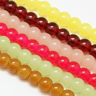 Imitation Jade Glass Round Bead Strands GLAA-A022C-6mm-M-1