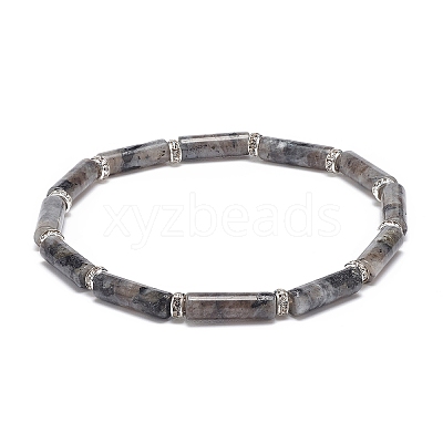 Natural Larvikite Column Beaded Stretch Bracelet BJEW-JB08989-03-1
