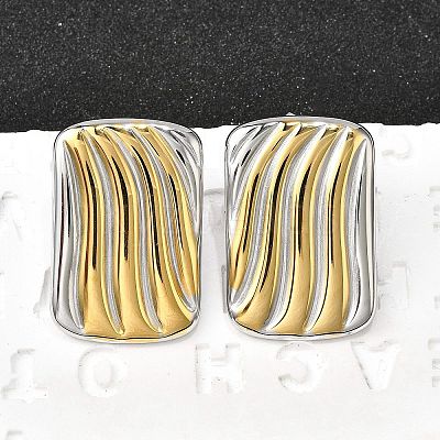 Rectangle 304 Stainless Steel Two Tone Stud Earrings EJEW-D308-10B-PG-1