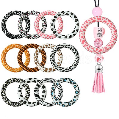 12Pcs 12 Styles Animal Print Silicone Beads SIL-CJ0001-33-1