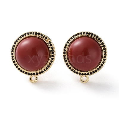 Brass Micro Pave Cubic Zirconia Stud Earrings Findings KK-R215-08G-02-1