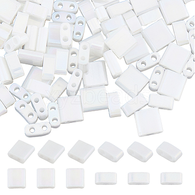 300Pcs 2 Styles 2-Hole Opaque Colours Glass Seed Beads SEED-HS0001-06B-1